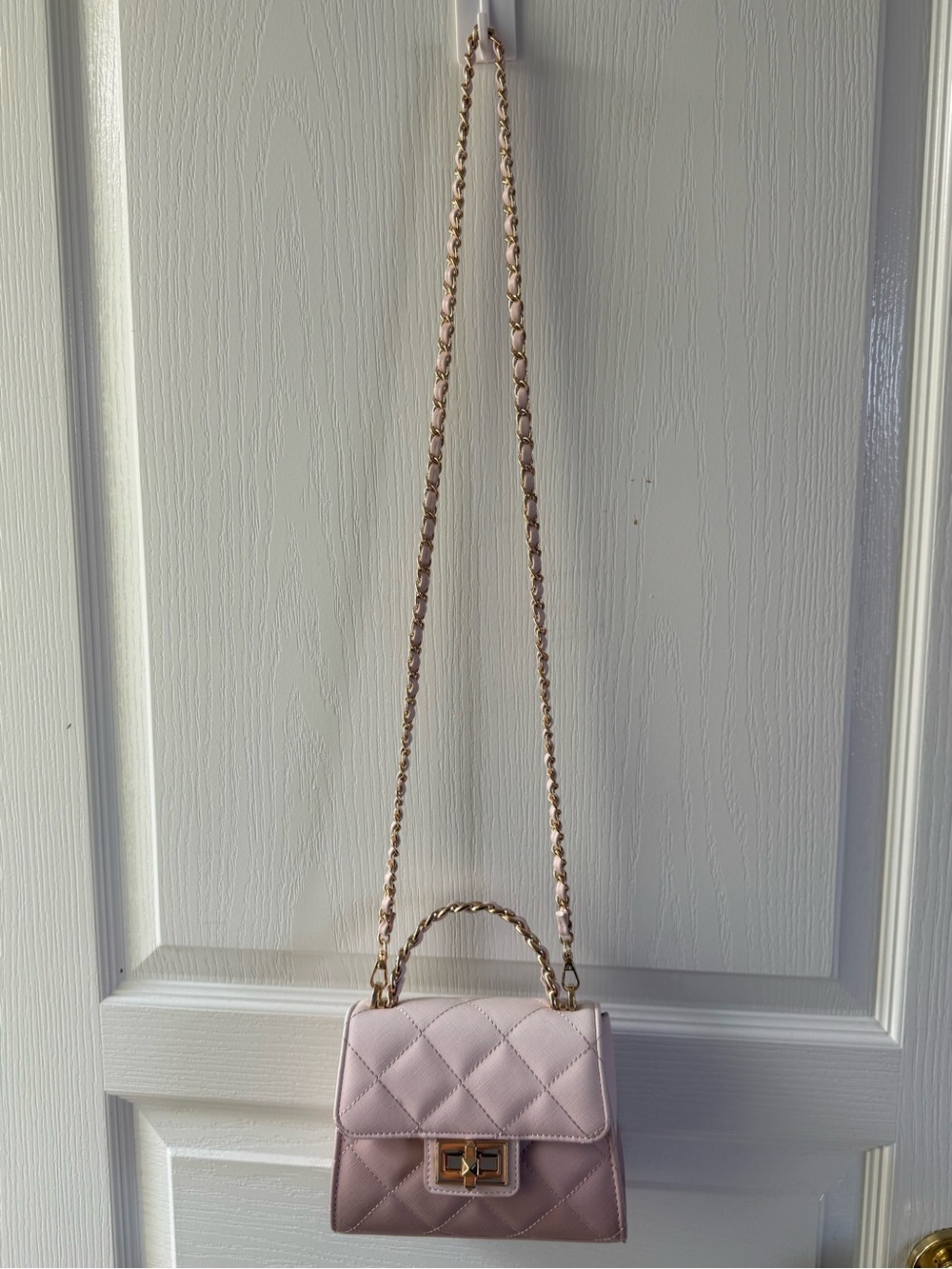 Aldo Quilted Chain Crossbody Bag in Light Pink with Gold Hardware